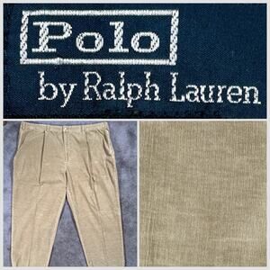 Polo Ralph Lauren Big Hammond Men 50x30 Tan Corduroy Pants Relaxed Pleated Cuff